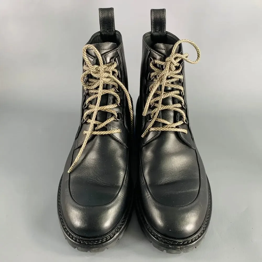 BOTTEGA VENETA Size 8.5 Black Leather Lace-Up Boots